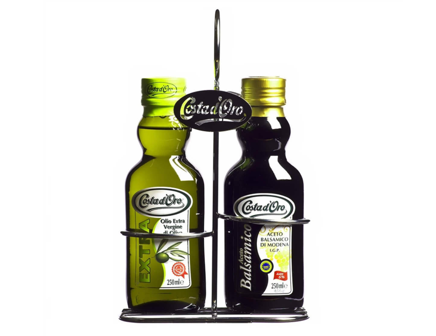 Costa D'Oro Extra Virgin Olive Oil 250ml and Balsamico 250ml with Cruet Set